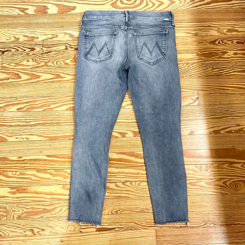 MOTHER Grayish Blue Women's Skinny Jeans, Cropped Frayed Hem - Picture 9 of 11
